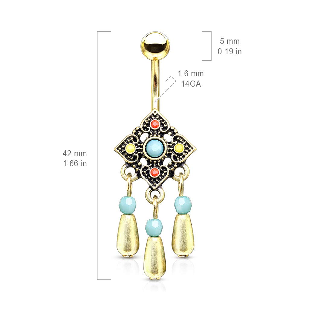 Bauchnabelpiercing AZTEKEN-Design Nabelpiercing Chirurgenstahl Bananabell Gold Silber viele Farben Stab 1,6/10mm