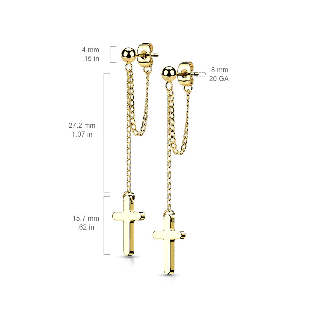 1 Paar Damen Ohrstecker Ketten-Kreuz Anhänger Chirurgenstahl Ohrringe Ohrhänger Silber Gold Schwarz Roségold
