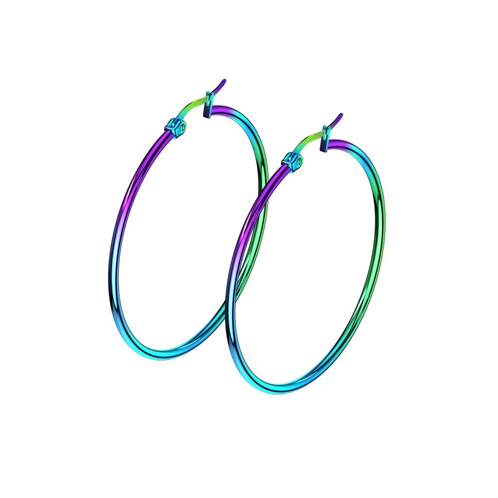 1 Paar Damen CREOLEN Ohrringe Ohrstecker Chirurgenstahl Regenbogen 10 15 20 25 30 35 40 45 50 55 60 65 70 75 mm
