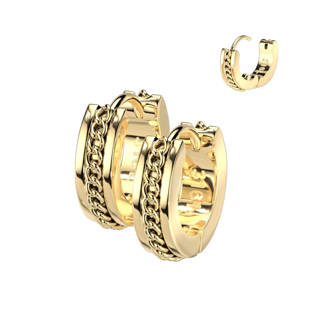 1 Paar Damen Creolen Ketten-Detail 4-mm Breite Chirurgenstahl Ohrringe Ohrstecker Gold Schwarz Silber