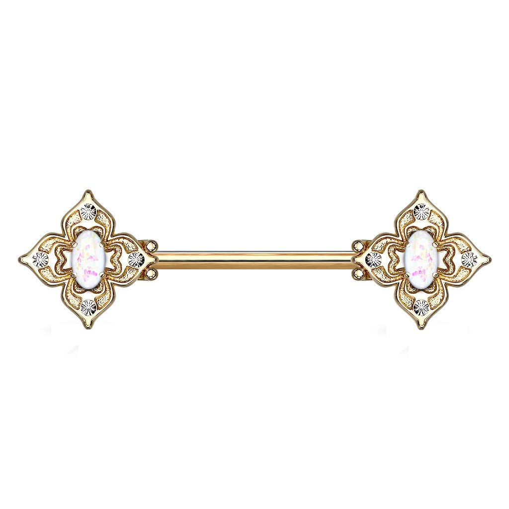 Brustwarzenpiercing Glitzer-Opal Blumen-Quadrat Brustpiercing Nippelpiercing Chirurgenstahl viele Farben Stab 1,6/14mm