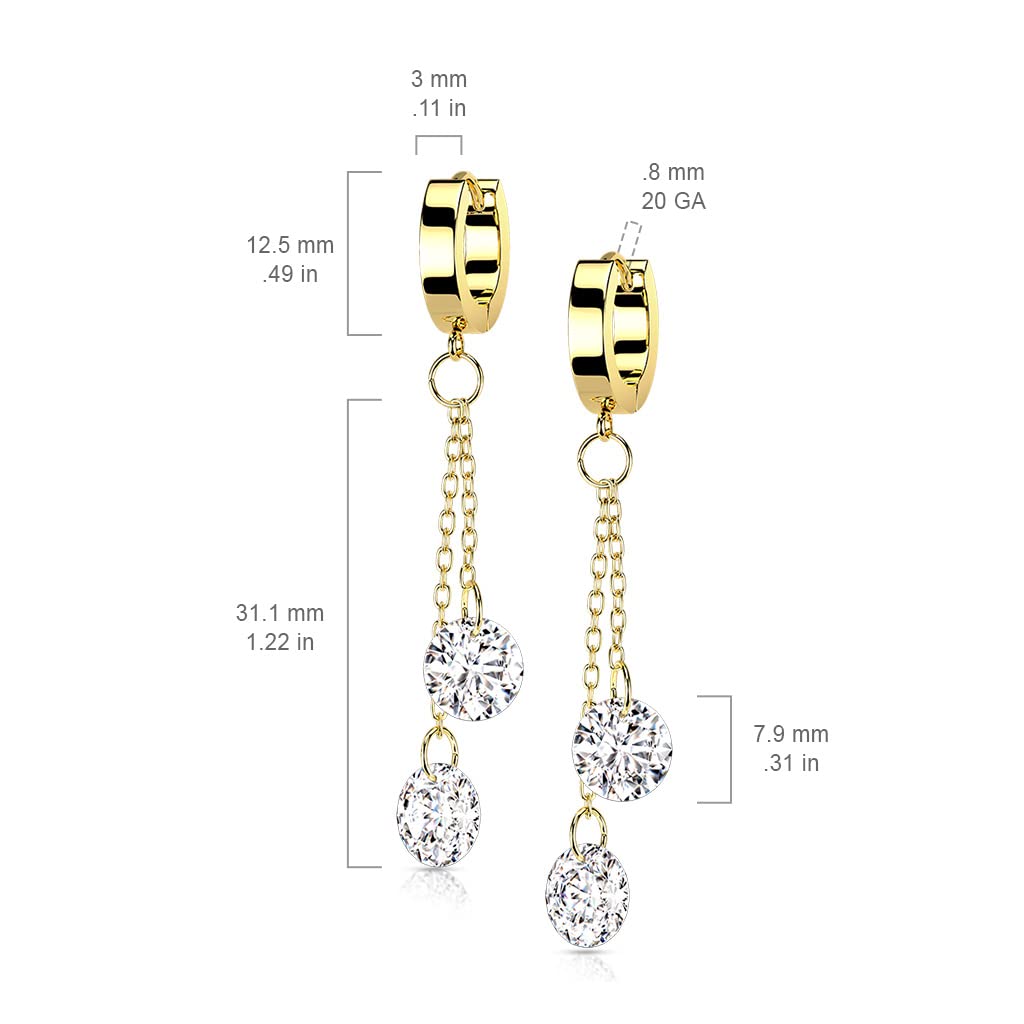1 Paar Damen Creolen Ohrhänger Kettenanhänger 2 runde Zirkonia Clear Ohrringe Ohrstecker Silber Gold Schwarz Roségold