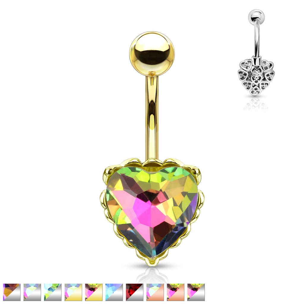 Bauchnabelpiercing Regenbogen-Effekt Kristall Herz Nabelpiercing Chirurgenstahl Bananabell viele Farben Stab 1,6/10mm
