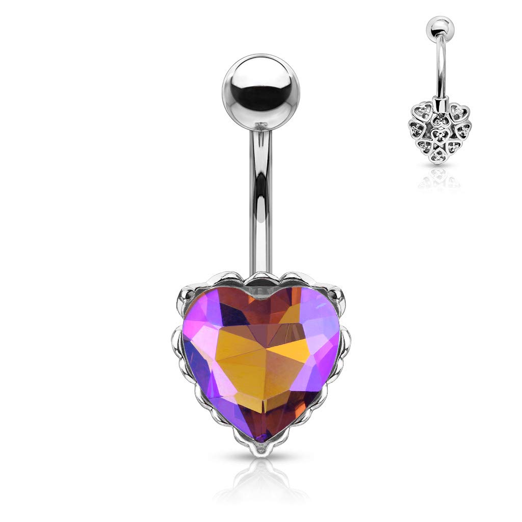 Bauchnabelpiercing Regenbogen-Effekt Kristall Herz Nabelpiercing Chirurgenstahl Bananabell viele Farben Stab 1,6/10mm