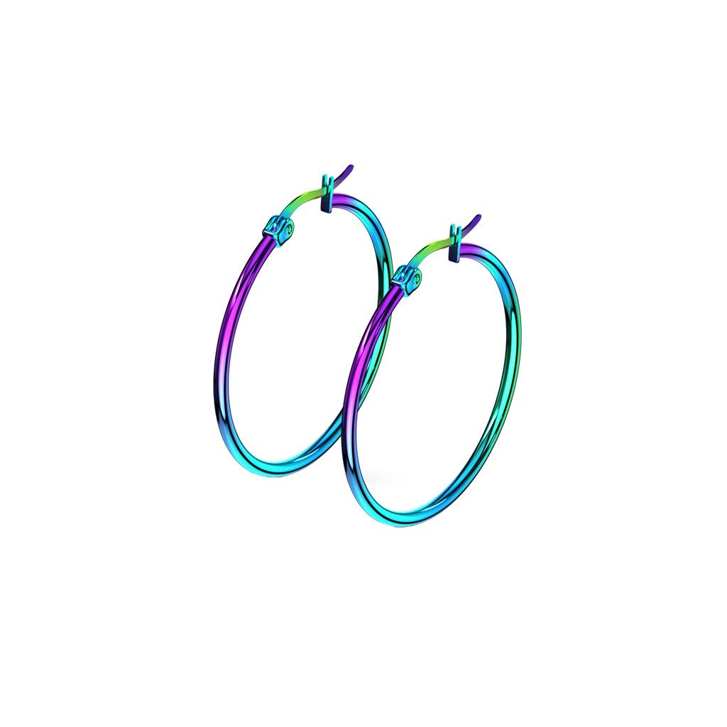 1 Paar Damen CREOLEN Ohrringe Ohrstecker Chirurgenstahl Regenbogen 10 15 20 25 30 35 40 45 50 55 60 65 70 75 mm