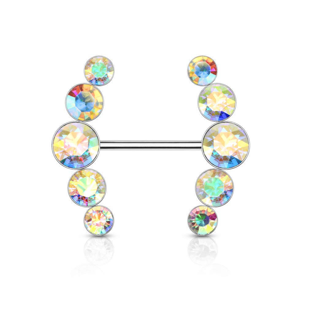 Brustwarzenpiercing 5 runde Kristalle Brustpiercing Intimpiercing Nippelpiercing Chirurgenstahl Silber viele Farben Stab 1,6/16mm