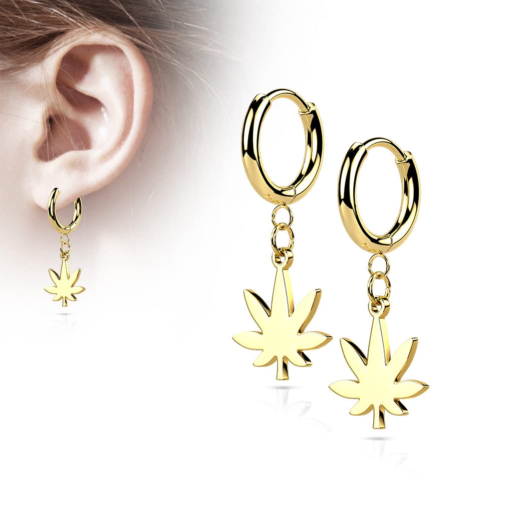1 Paar Damen Creolen Ohrhänger Hanf-Blatt Anhänger Ohrringe Ohrstecker Silber Gold Schwarz Roségold