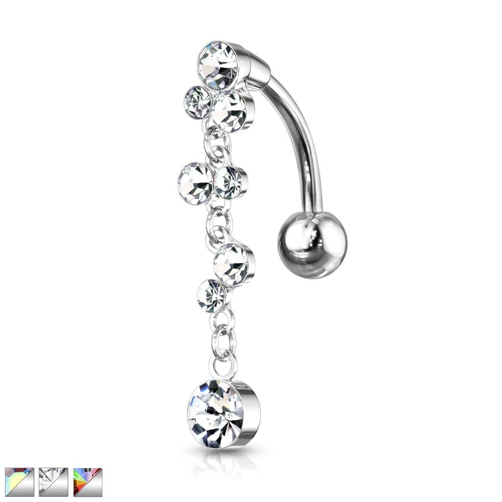 Bauchnabelpiercing Kristall Blasen-Anhänger Nabelpiercing Chirurgenstahl Bananabell Silber Regenbogen Clear Bunt Stab 1,6/10mm