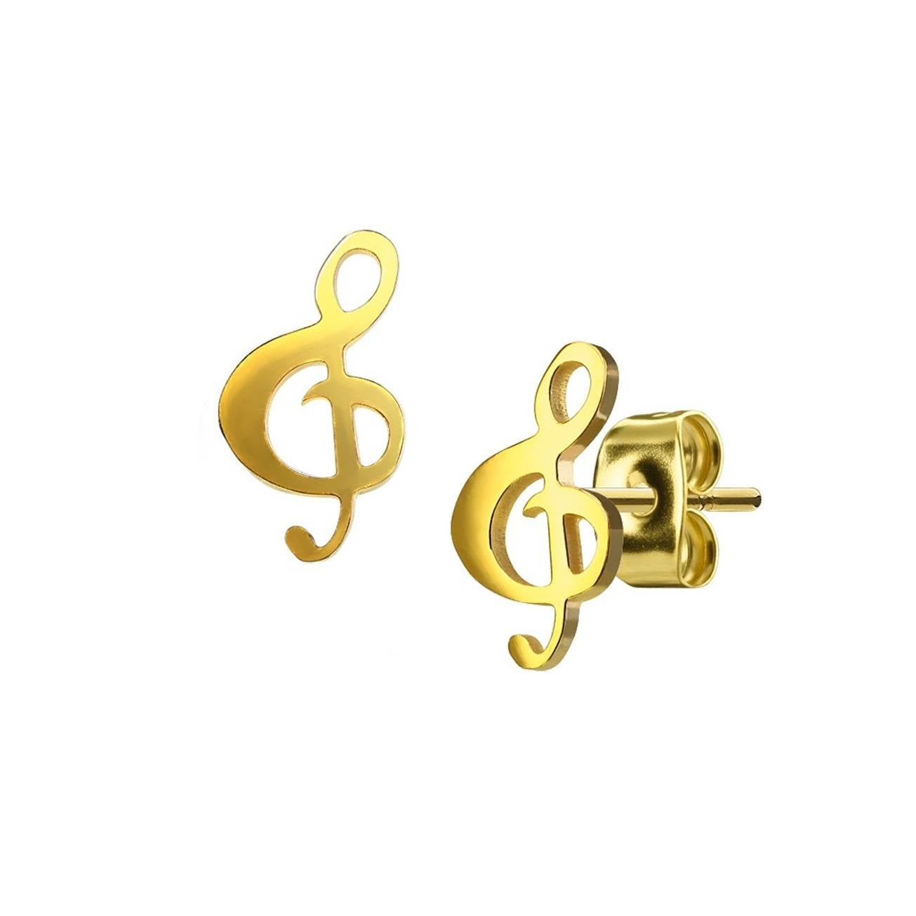 1 Paar funkelnde Ohrringe GROSSER NOTENSCHLÜSSEL 6,5x12 mm Ohrringe Ohrstecker Chirurgenstahl Set Silber Roségold Gold
