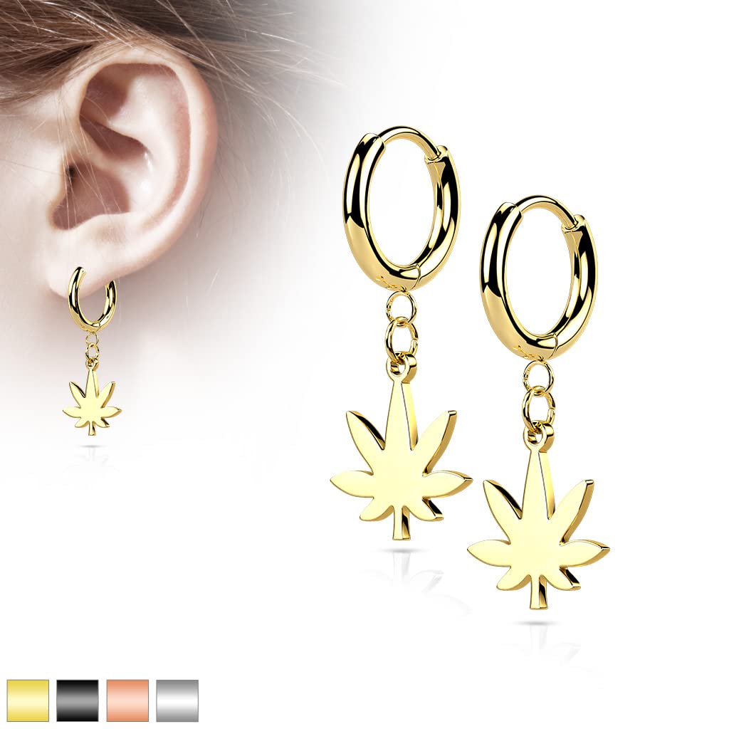 1 Paar Damen Creolen Ohrhänger Hanf-Blatt Anhänger Ohrringe Ohrstecker Silber Gold Schwarz Roségold
