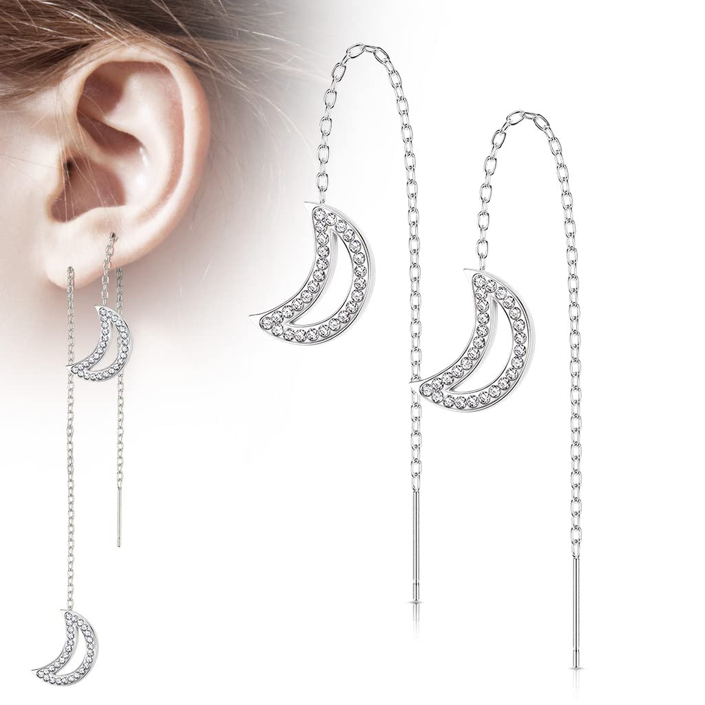 1 Paar Damen Ohrringe Durchzieher Kristall Pavé Clear Halbmond-Anhänger Ohrringe Ohrstecker Chirurgenstahl Silber Gold Roségold