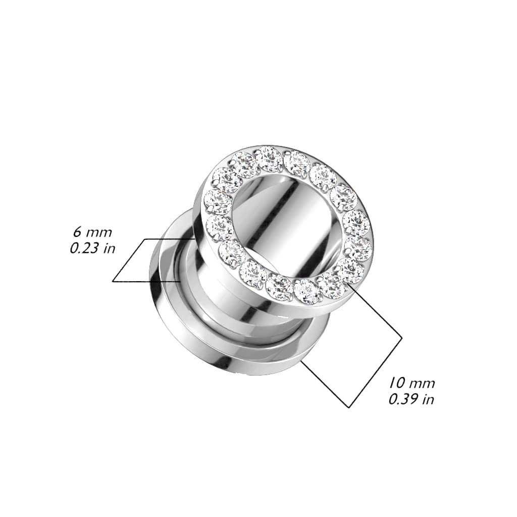 Ohrtunnel Silber Clear Zirkonia Kranz Titan-ium Grad 23 Ohrpiercing Ohrschmuck Plug Screw Fit Schraubverschluss 6-12mm