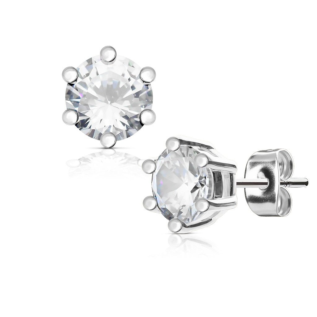 1 Paar Ohringe Ohrringe Set Stecker Edelstahl Chirurgenstahl Rund Prong Zirkonia clear gold pink aqua roségold