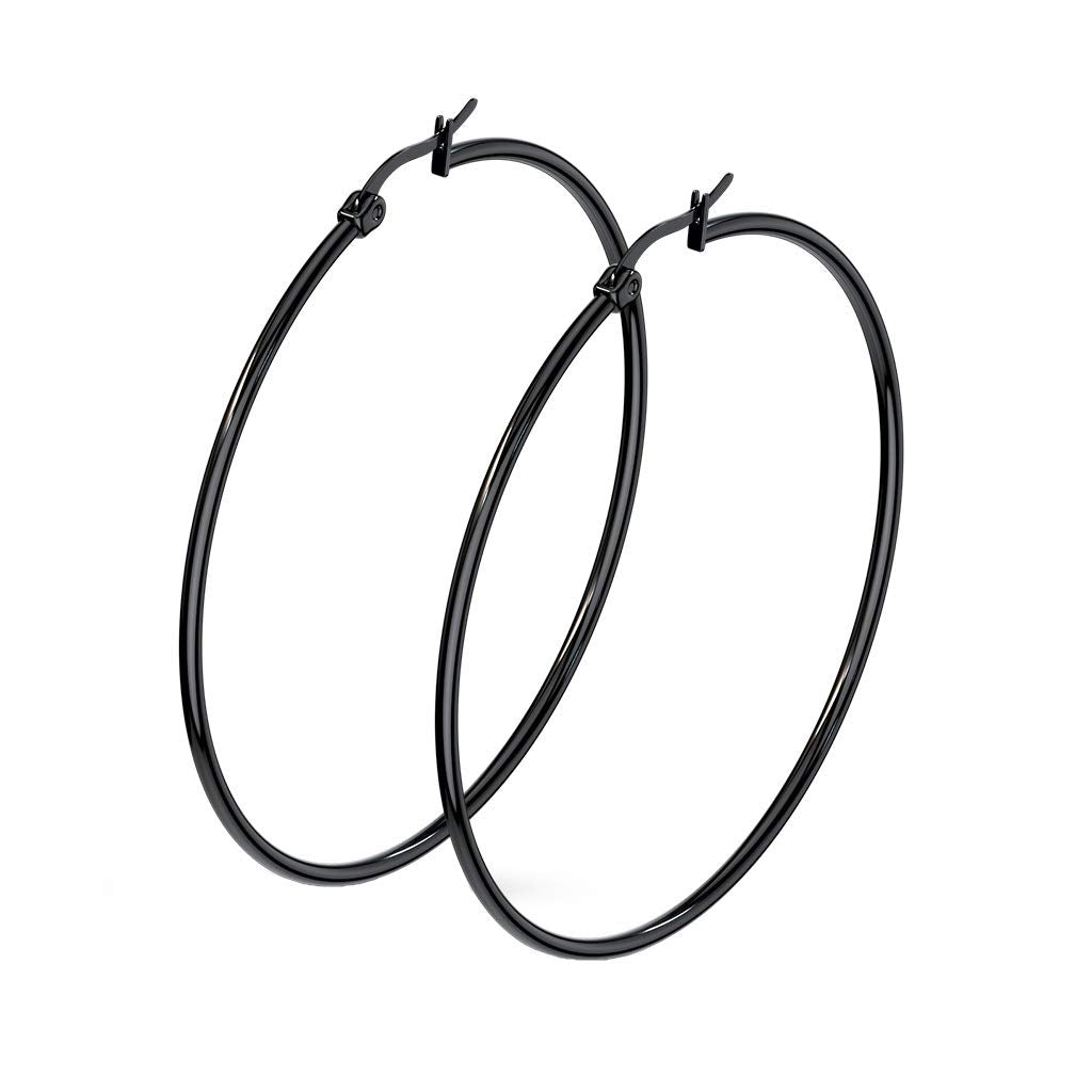 1 Paar Damen CREOLEN Ohrringe Ohrstecker Chirurgenstahl Schwarz 10 15 20 25 30 35 40 45 50 55 60 65 70 75 mm