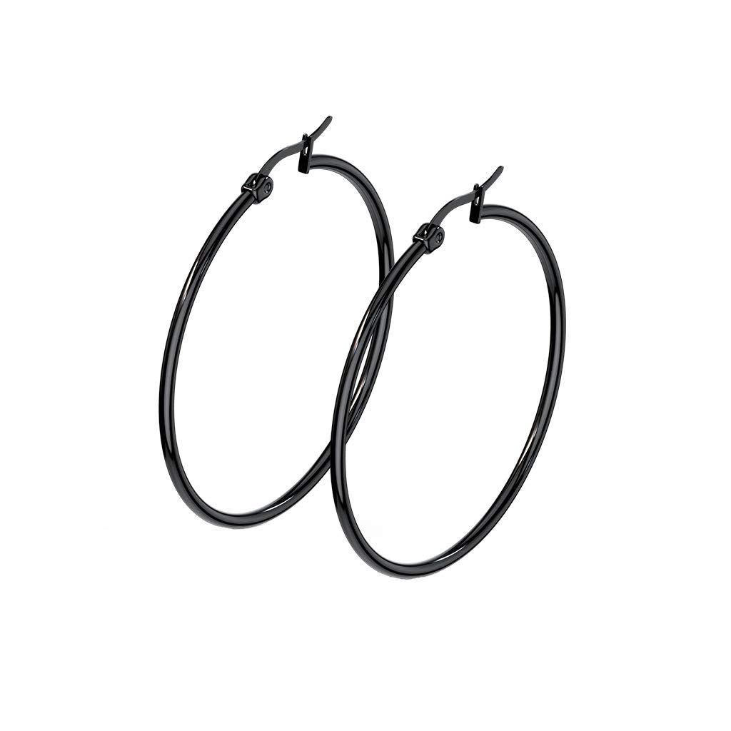 1 Paar Damen CREOLEN Ohrringe Ohrstecker Chirurgenstahl Schwarz 10 15 20 25 30 35 40 45 50 55 60 65 70 75 mm