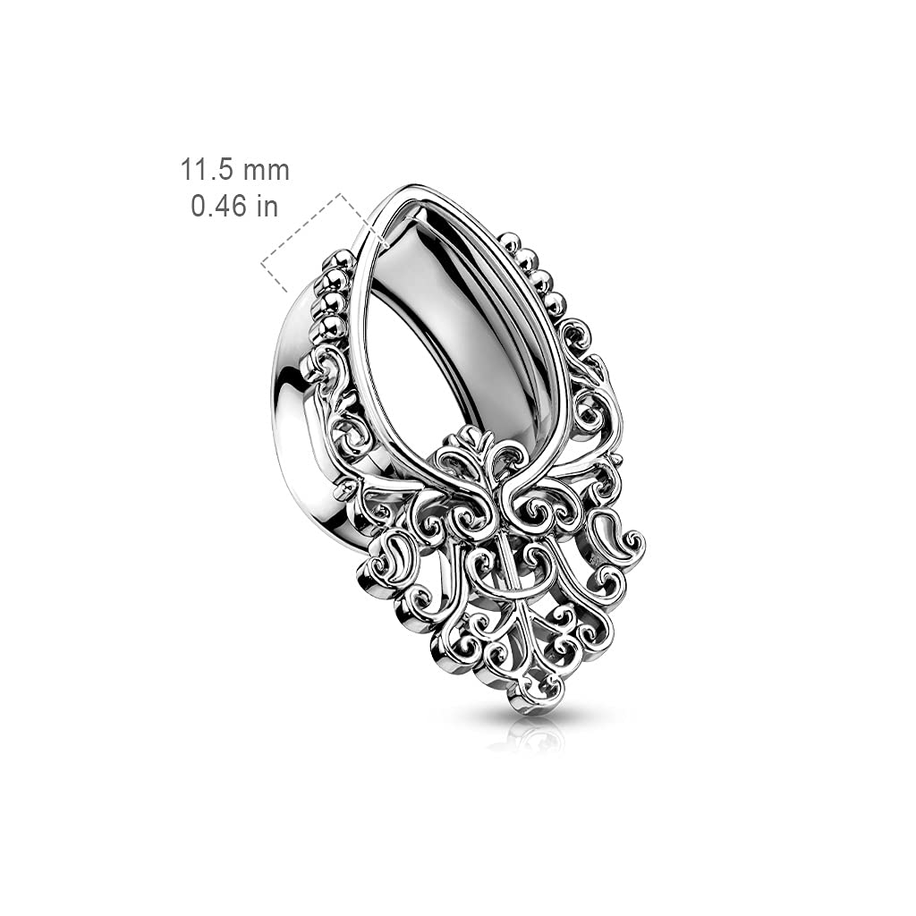Ohrtunnel Filigraner Vintage Tropfen Silber Gold Ohrpiercing Chirurgenstahl Ohrschmuck Plug 8-16mm Sattelverschluss