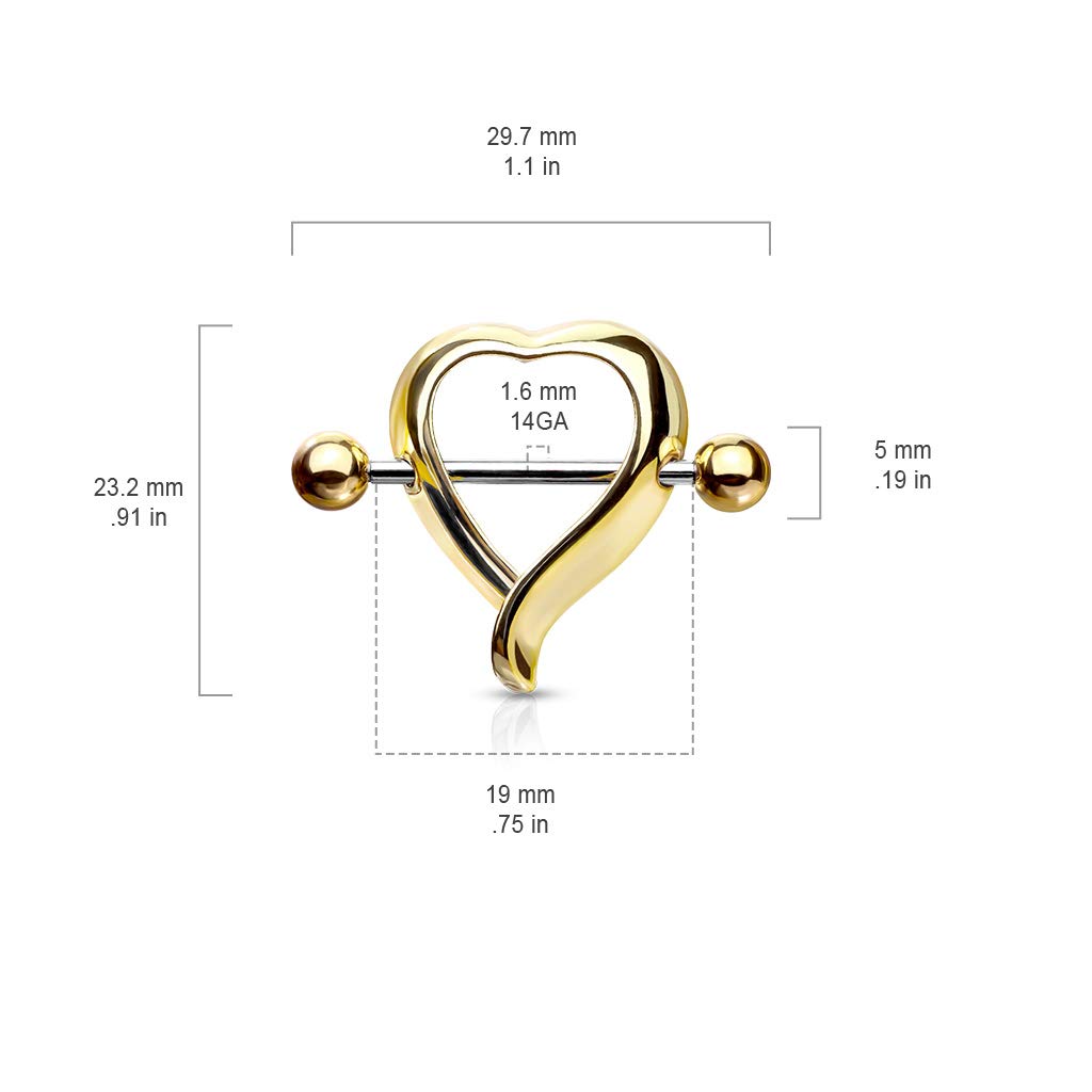 Brustwarzenpiercing Herz Brustpiercing Nippelpiercing Intimpiercing Chirurgenstahl Gold Silber Schwarz Stab 1,6/19mm