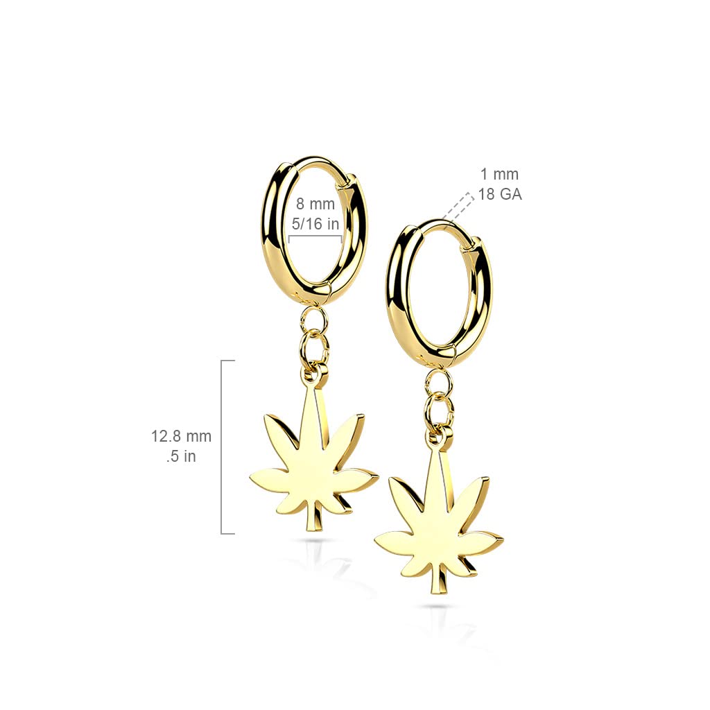 1 Paar Damen Creolen Ohrhänger Hanf-Blatt Anhänger Ohrringe Ohrstecker Silber Gold Schwarz Roségold