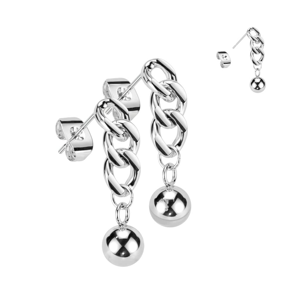 1 Paar Damen Ohrstecker Ketten-Design Kugel-Anhänger Chirurgenstahl Ohrringe Ohrhänger Silber Gold