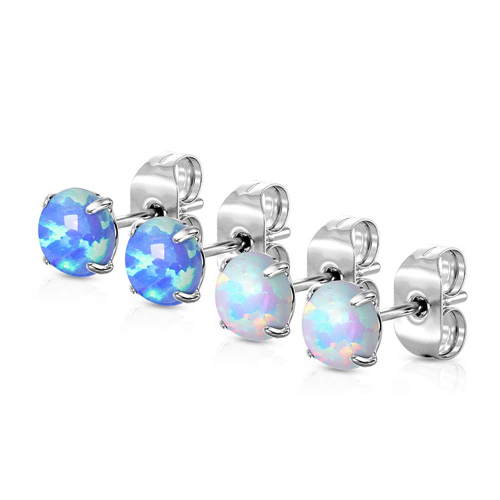 1 Paar Ohrringe Runder Opal-Design Stein 3mm 4mm 5mm Ohrstecker Chirurgenstahl Silber Opal-Blau Opal-Weiß