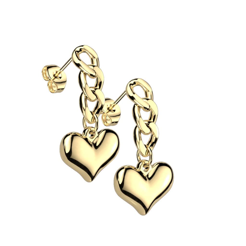 1 Paar Damen Ohrstecker Ketten-Glieder Herz Anhänger Ohrringe Ohrhänger Silber Gold
