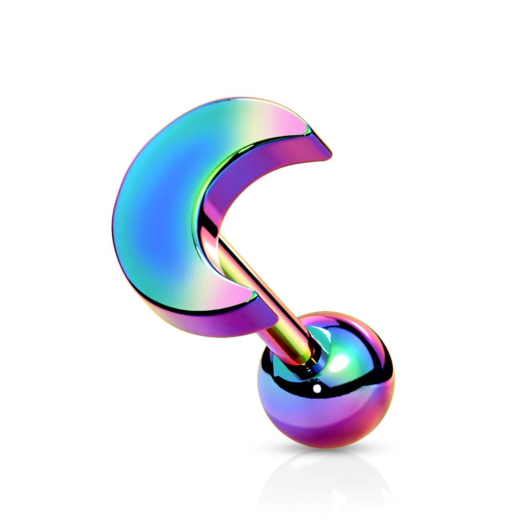 1 Knorpel Ohrstecker Flat Top Halb-Mond Cartilage Labret Piercings Tragus viele Farben Edelstahl Schraubverschluss Steg 6/1,2mm