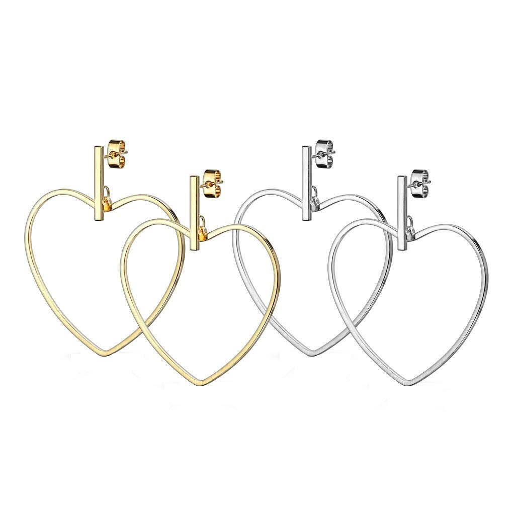 1 Paar Damen Ohrstecker Balken Anhänger Herz Ohrringe Chirurgenstahl Steckerverschluss Silber Gold
