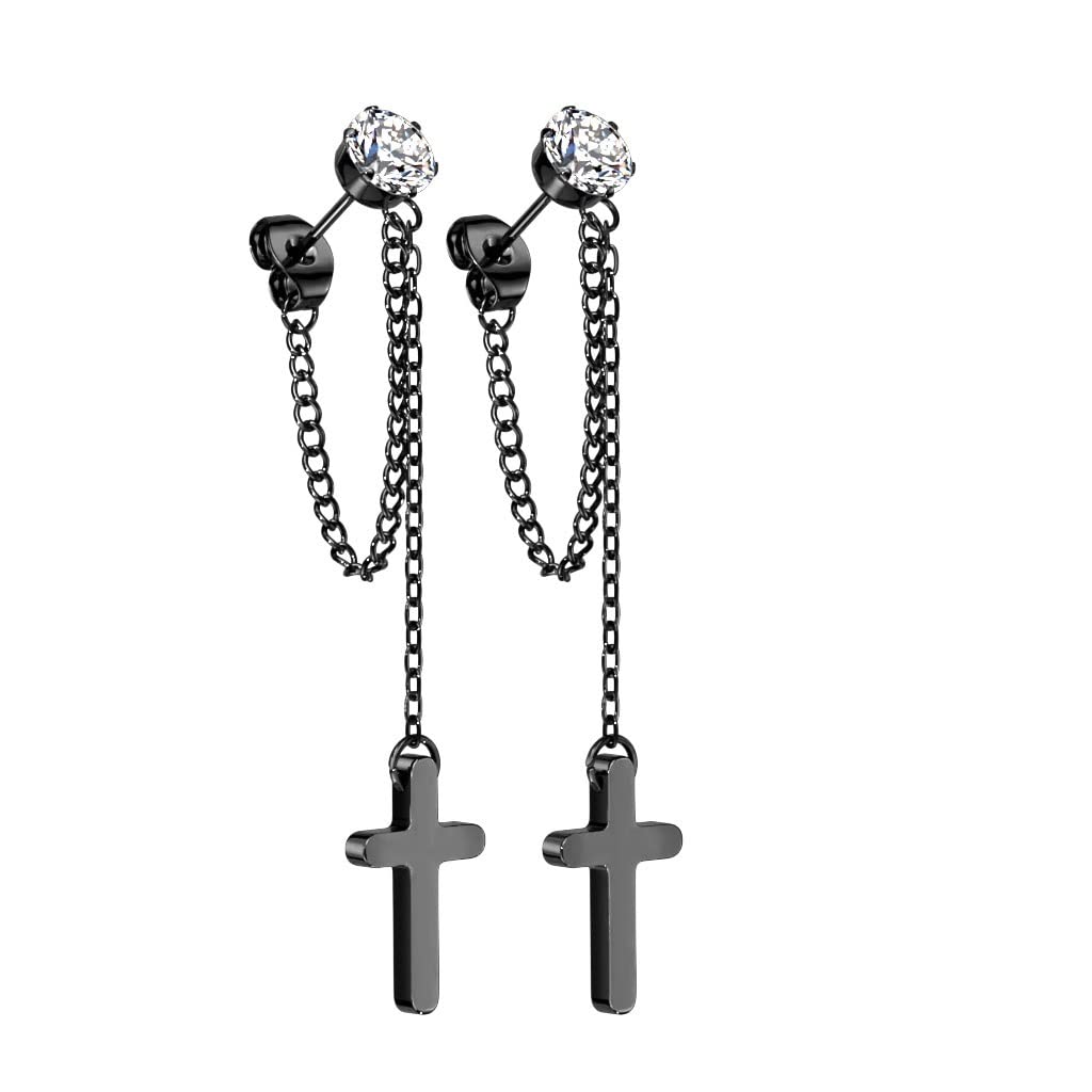 1 Paar Damen Ohrstecker Zirkonia Clear Ketten-Kreuz Anhänger Chirurgenstahl Ohrringe Ohrhänger Silber Gold Schwarz