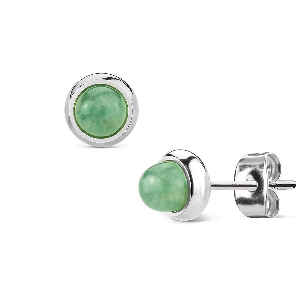 1 Paar Stud Ohrring Set Ohrstecker Chirurgenstahl Halbedelsteine eingefasst Amethyst Grüne Jade Tigerauge Türkis