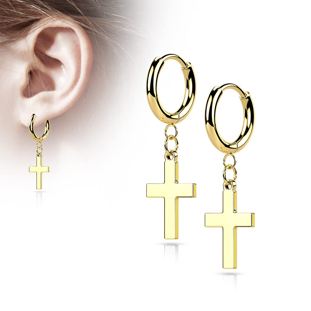 1 Paar Damen Creolen Ohrhänger Kreuz-Anhänger Ohrringe Ohrstecker Chirurgenstahl Silber Gold Schwarz Roségold