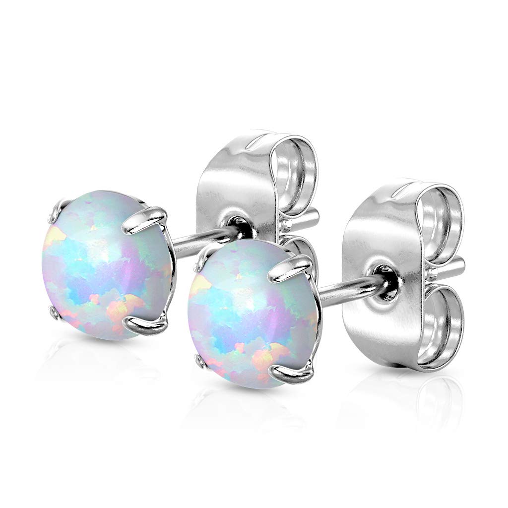 1 Paar Ohrringe Runder Opal-Design Stein 3mm 4mm 5mm Ohrstecker Chirurgenstahl Silber Opal-Blau Opal-Weiß