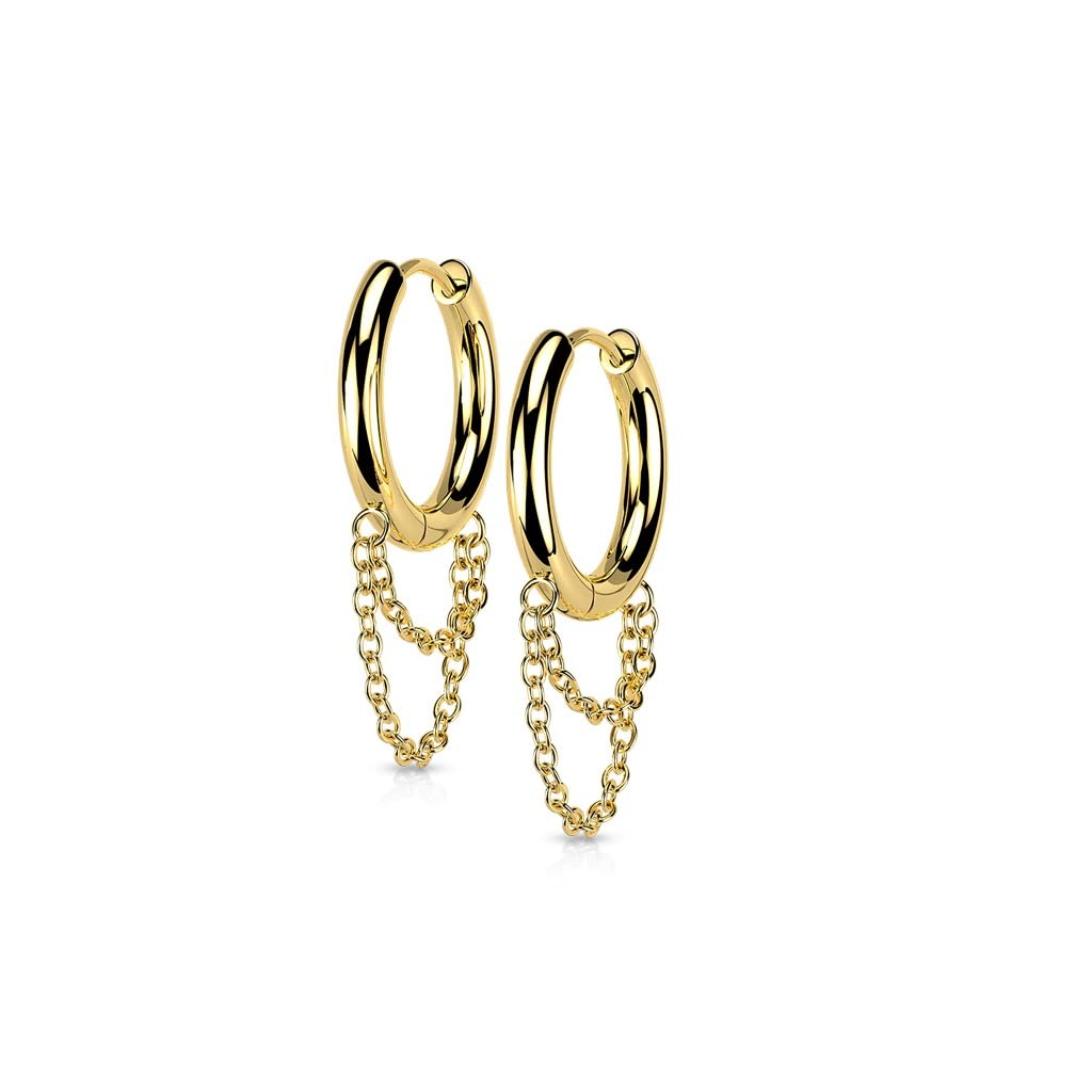 1 Paar Damen Creole Doppel-Kette Anhänger Ohrringe Silber Gold Schwarz