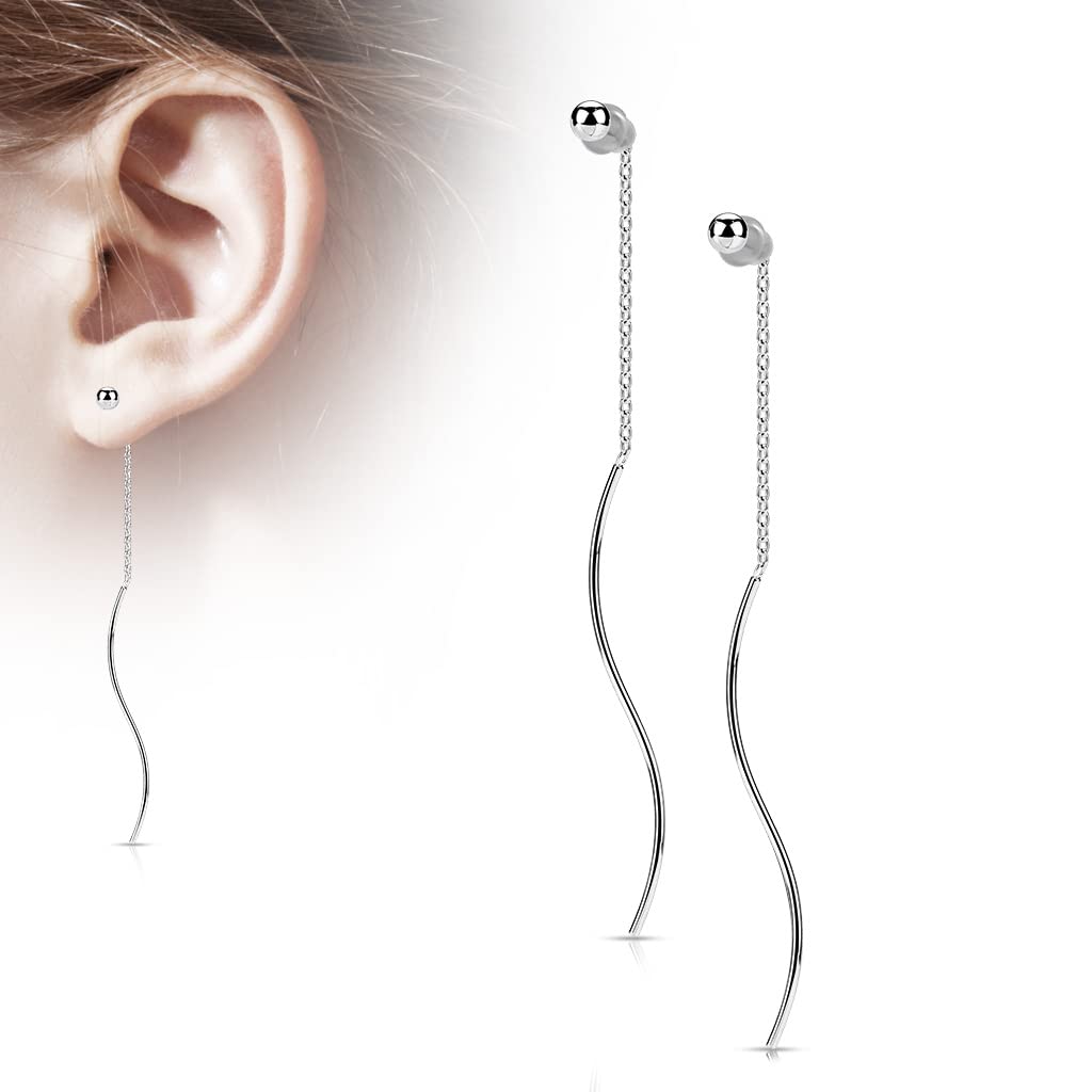 1 Paar Damen Ohrringe Durchzieher Kugel Wellen-Anhänger Ohrringe Ohrstecker Chirurgenstahl Silber Gold Roségold