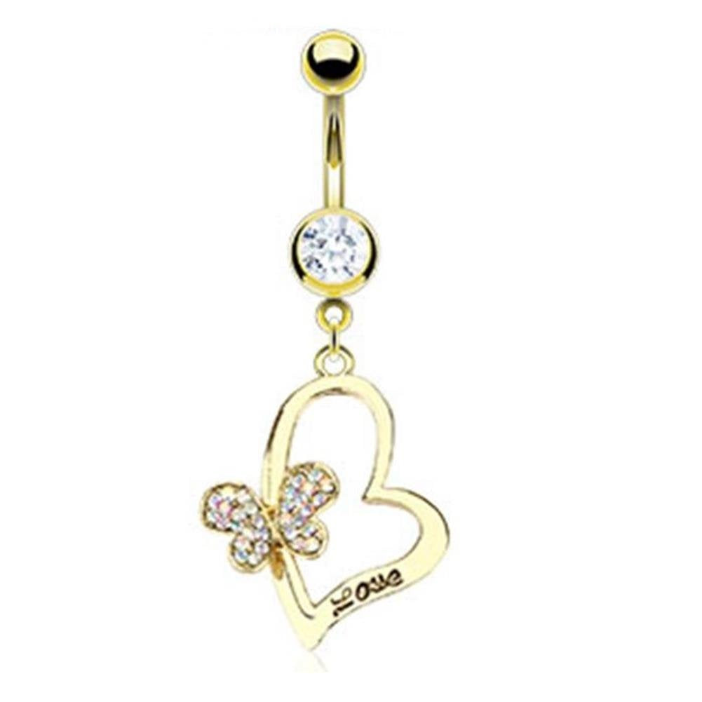 Bauchnabelpiercing Anhänger VERGOLDETE Herzen 1,6mm 10mm Stab Nabelpiercing Edelstahl Chirurgenstahl Bananabell Zirkonia 14 Karat
