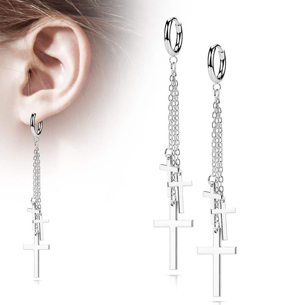 1 Paar Damen Creolen Ohr-Hänger 3 Kreuze Ketten-Anhänger Ohrringe Ohrstecker Silber Gold Schwarz Roségold