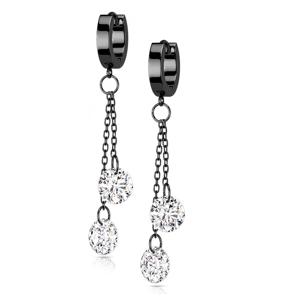 1 Paar Damen Creolen Ohrhänger Kettenanhänger 2 runde Zirkonia Clear Ohrringe Ohrstecker Silber Gold Schwarz Roségold
