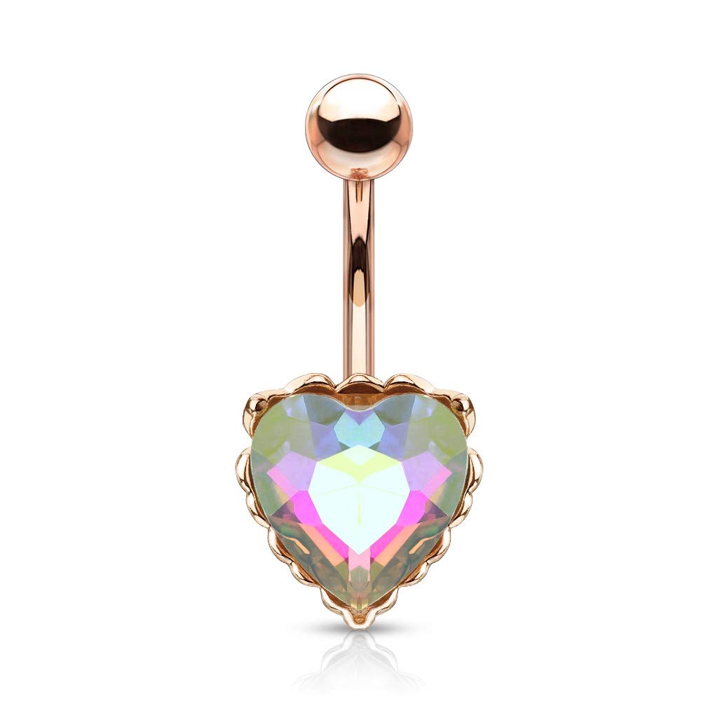 Bauchnabelpiercing Regenbogen-Effekt Kristall Herz Nabelpiercing Chirurgenstahl Bananabell viele Farben Stab 1,6/10mm