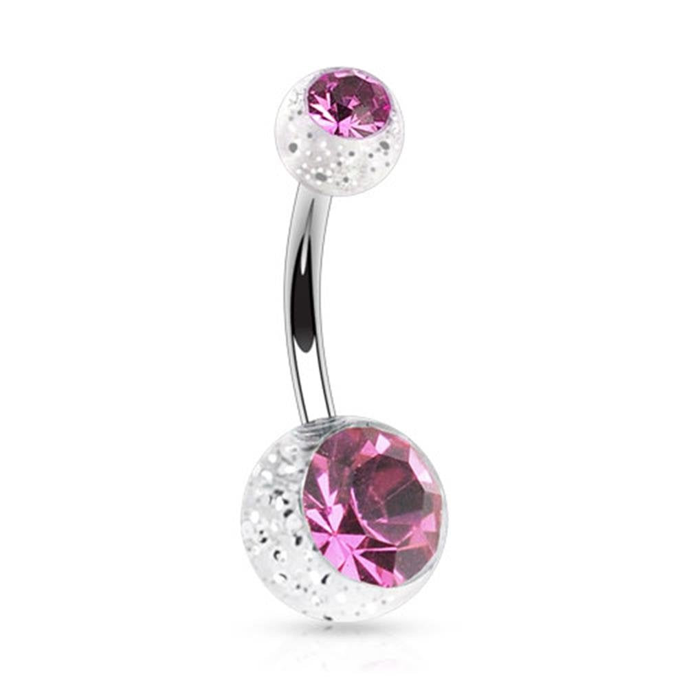 Bauchnabelpiercing 2 Glitzer-Kugeln 1,6mm 10mm Nabelpiercing Chirurgenstahl Bananabell Zirkonia Silber viele Farben