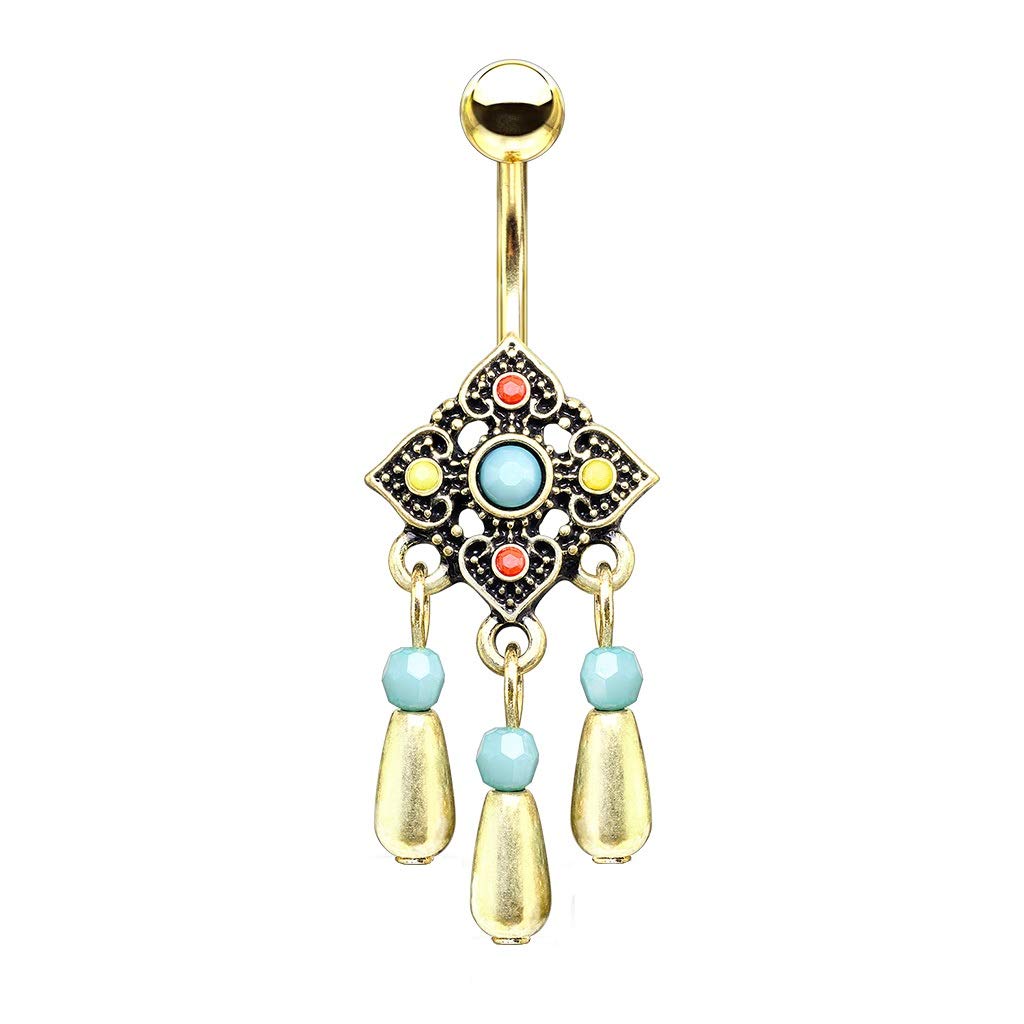 Bauchnabelpiercing AZTEKEN-Design Nabelpiercing Chirurgenstahl Bananabell Gold Silber viele Farben Stab 1,6/10mm