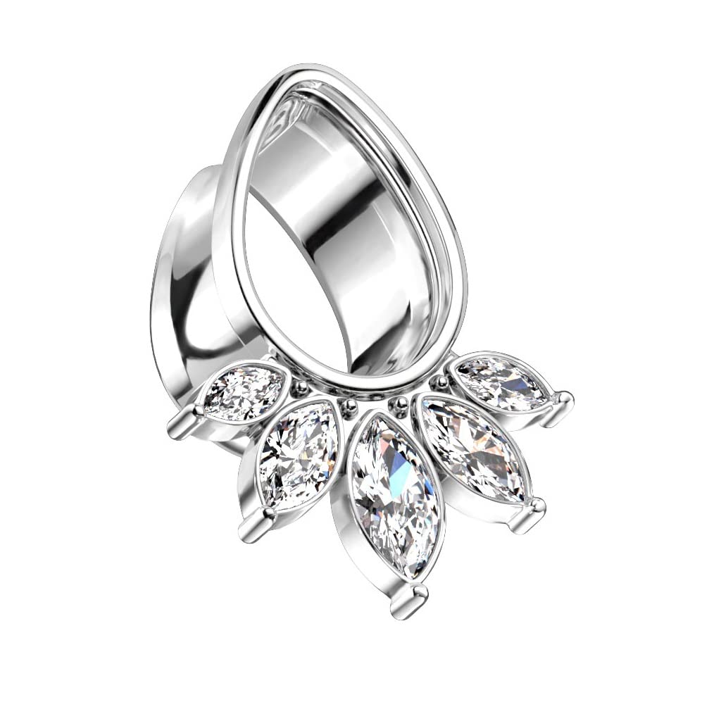 Ohrtunnel Silber Gold Tränen-tropfen 5 Marquise Zirkonia Chirurgenstahl Ohrpiercing Ohrschmuck Plug Sattelverschluss 8-16mm