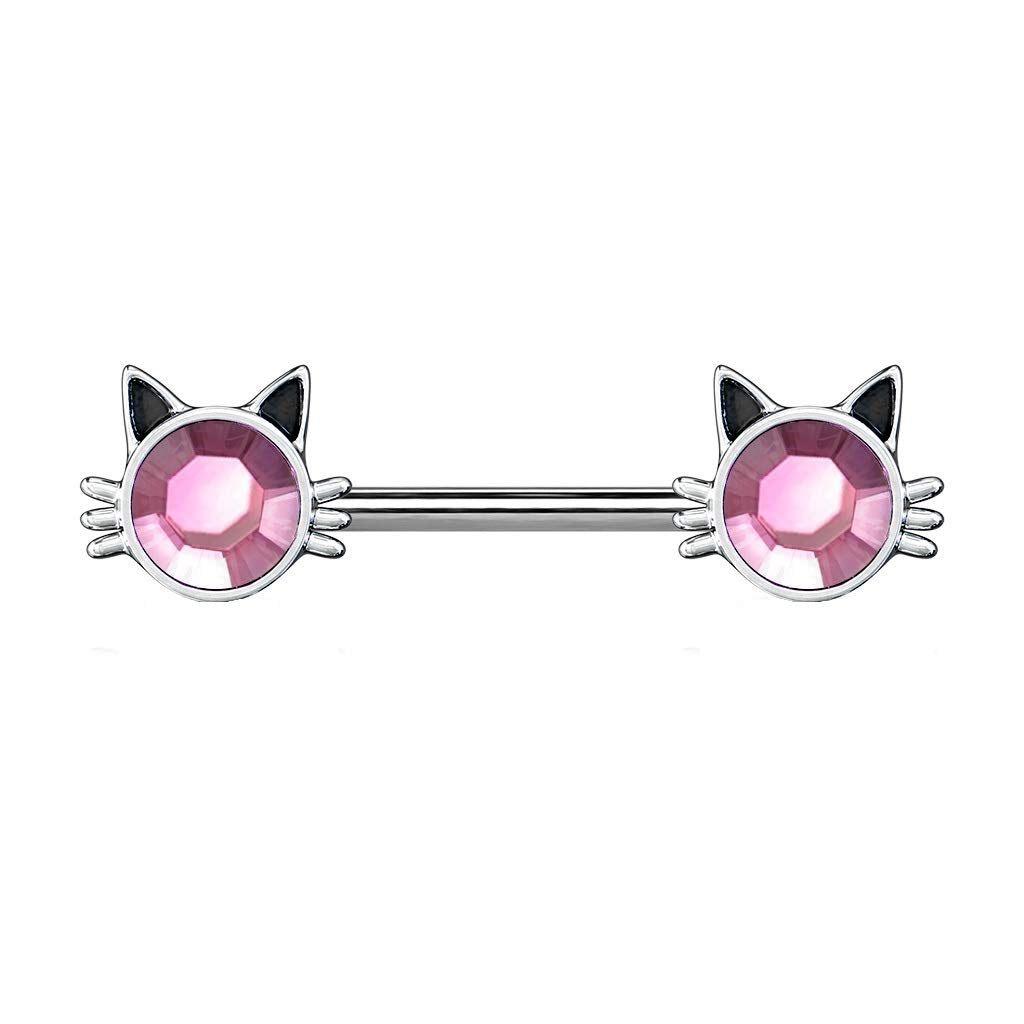 Brustwarzenpiercing Katze Kristall Pink Brustpiercing Nippelpiercing Chirurgenstahl Silber Stab 1,6/14mm