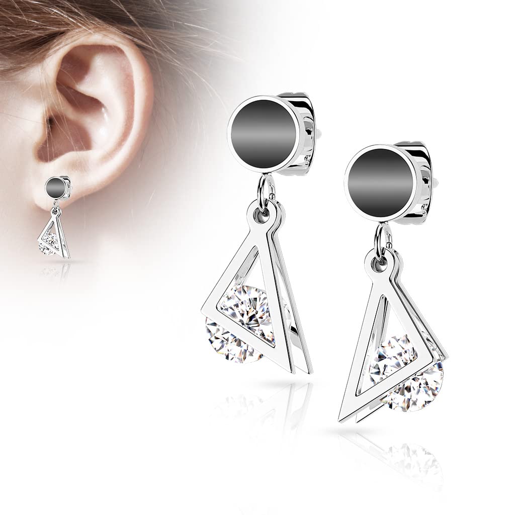 1 Paar Damen Ohrstecker schwarzer Enamel Dreieck-Anhänger Zirkonia Clear Chirurgenstahl Ohrringe Ohrhänger Silber Gold
