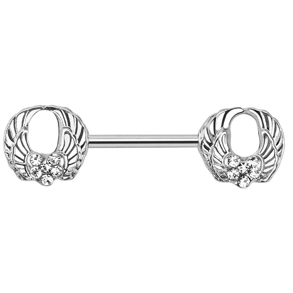 Engels-FLÜGEL Brustwarzenpiercing Brustpiercing Nippelpiercing Edelstahl VERGOLDET KRISTALL ZIRKONIA Clear PINK Aqua 1,6mm 12mm