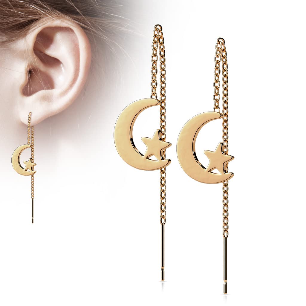 1 Paar Damen Ohrringe Durchzieher Mond Stern Anhänger Ohrringe Ohrstecker Chirurgenstahl Gold Schwarz Roségold Silber