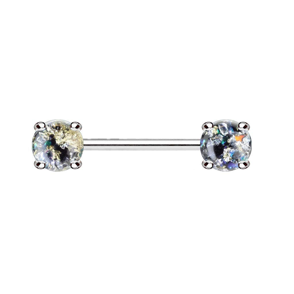 Brustwarzenpiercing Lava Glitzer Stein Brustpiercing Nippelpiercing Chirurgenstahl Silber Stabdicke 1,6mm Länge 14mm