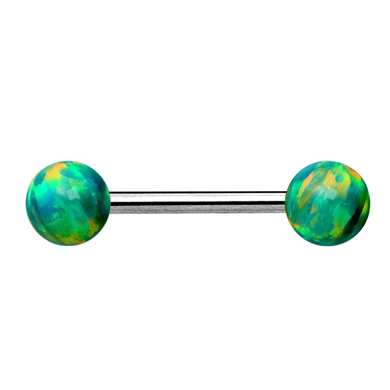 Brustwarzenpiercing 2 Opale Brustpiercing Nippelpiercing Chirurgenstahl Silber Blau Weiß Grün Pink Stab 1,6mm 14/16mm
