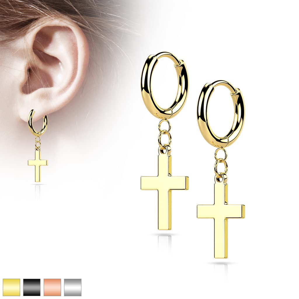 1 Paar Damen Creolen Ohrhänger Kreuz-Anhänger Ohrringe Ohrstecker Chirurgenstahl Silber Gold Schwarz Roségold