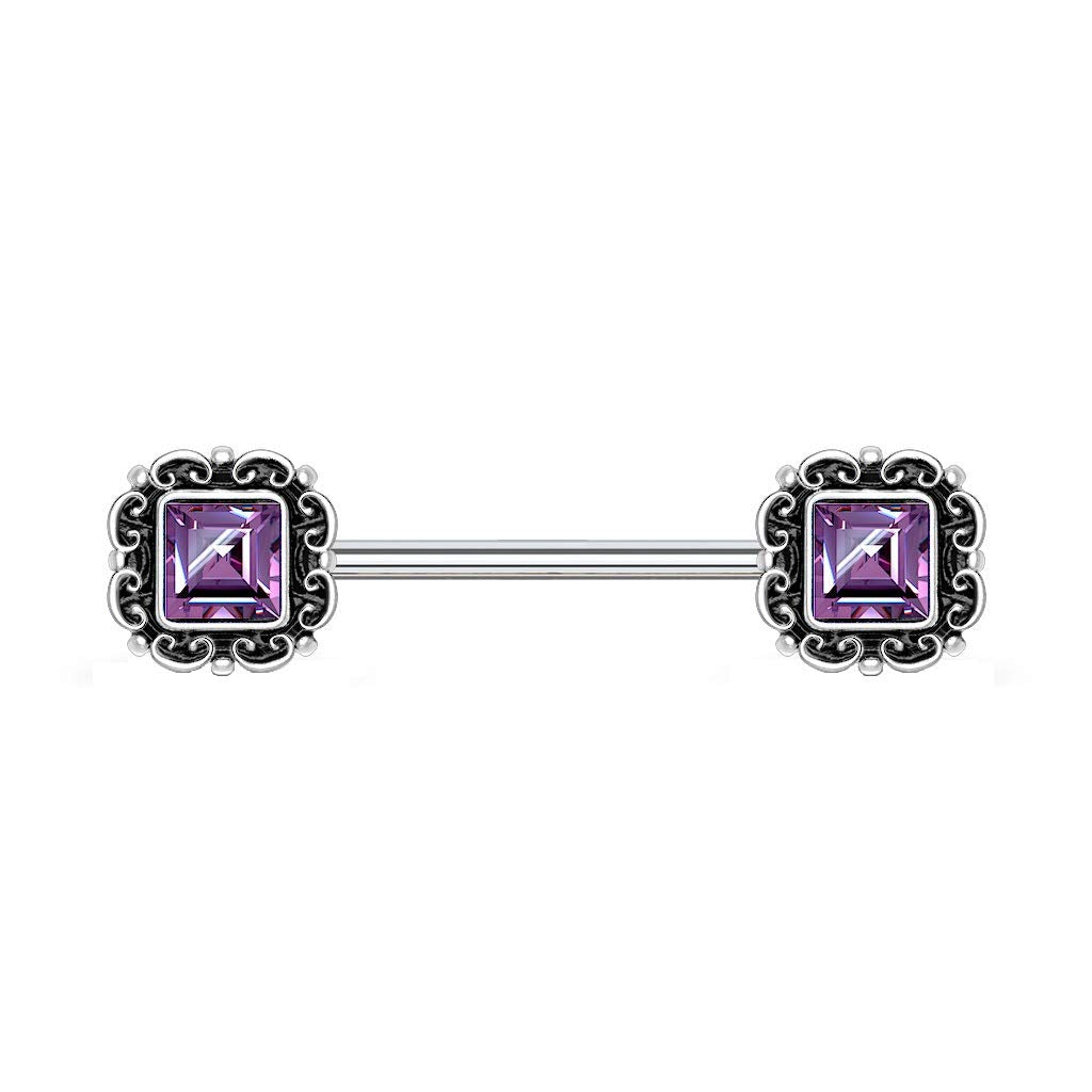 Brustwarzenpiercing Vintage Zirkonia-Quadrat Brustpiercing Nippelpiercing Chirurgenstahl viele Farben Stab 1,6/14mm