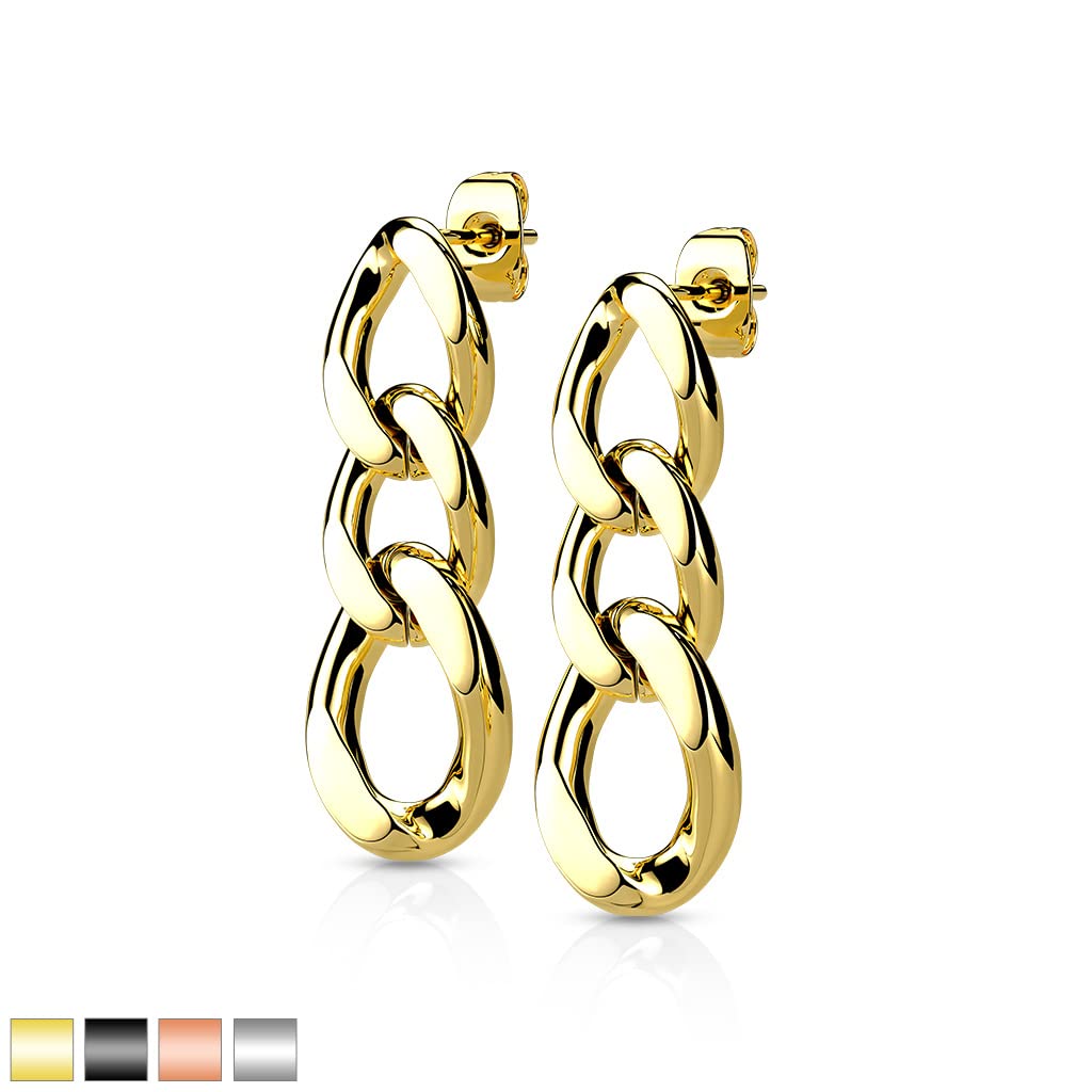 1 Paar Damen Ohrstecker Ketten-Glieder Anhänger Ohrringe Ohrhänger Silber Gold Schwarz Roségold