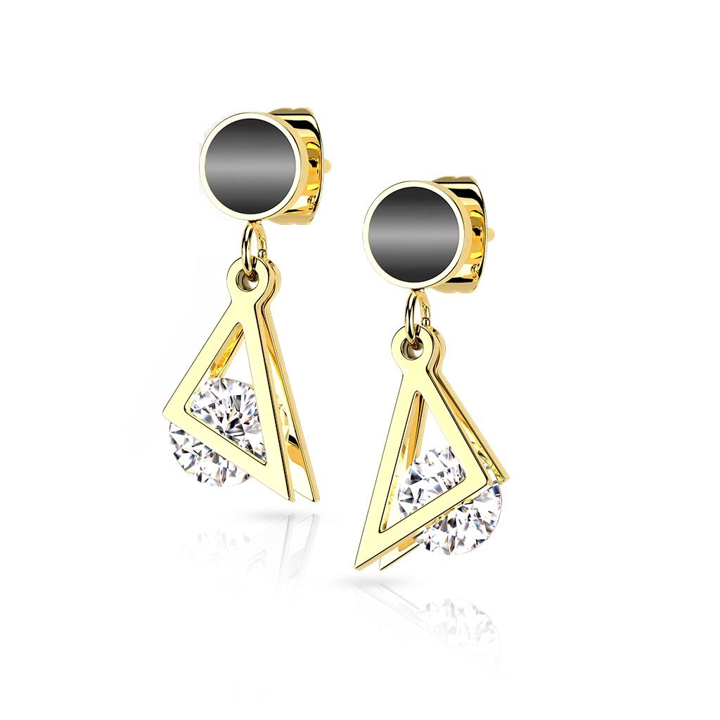 1 Paar Damen Ohrstecker schwarzer Enamel Dreieck-Anhänger Zirkonia Clear Chirurgenstahl Ohrringe Ohrhänger Silber Gold